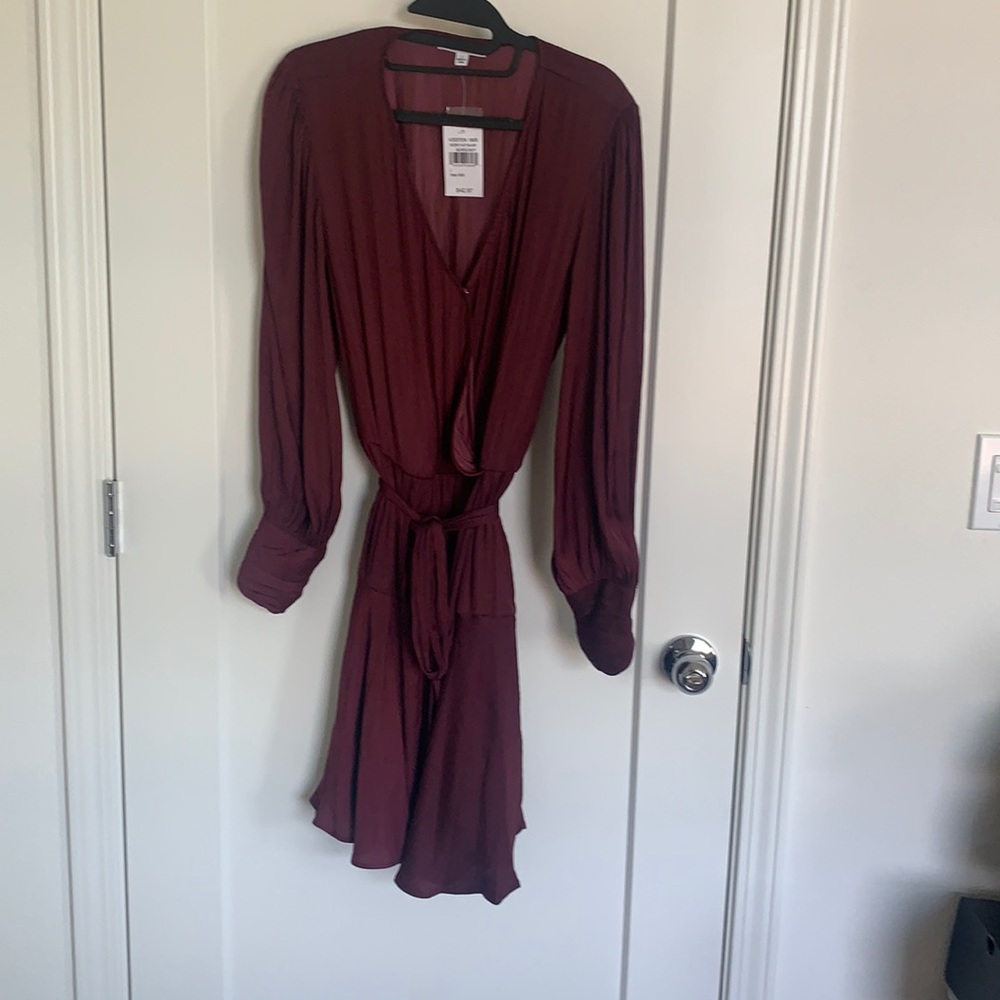 Women's Burgundy Wrap Dress with Tie Waist
